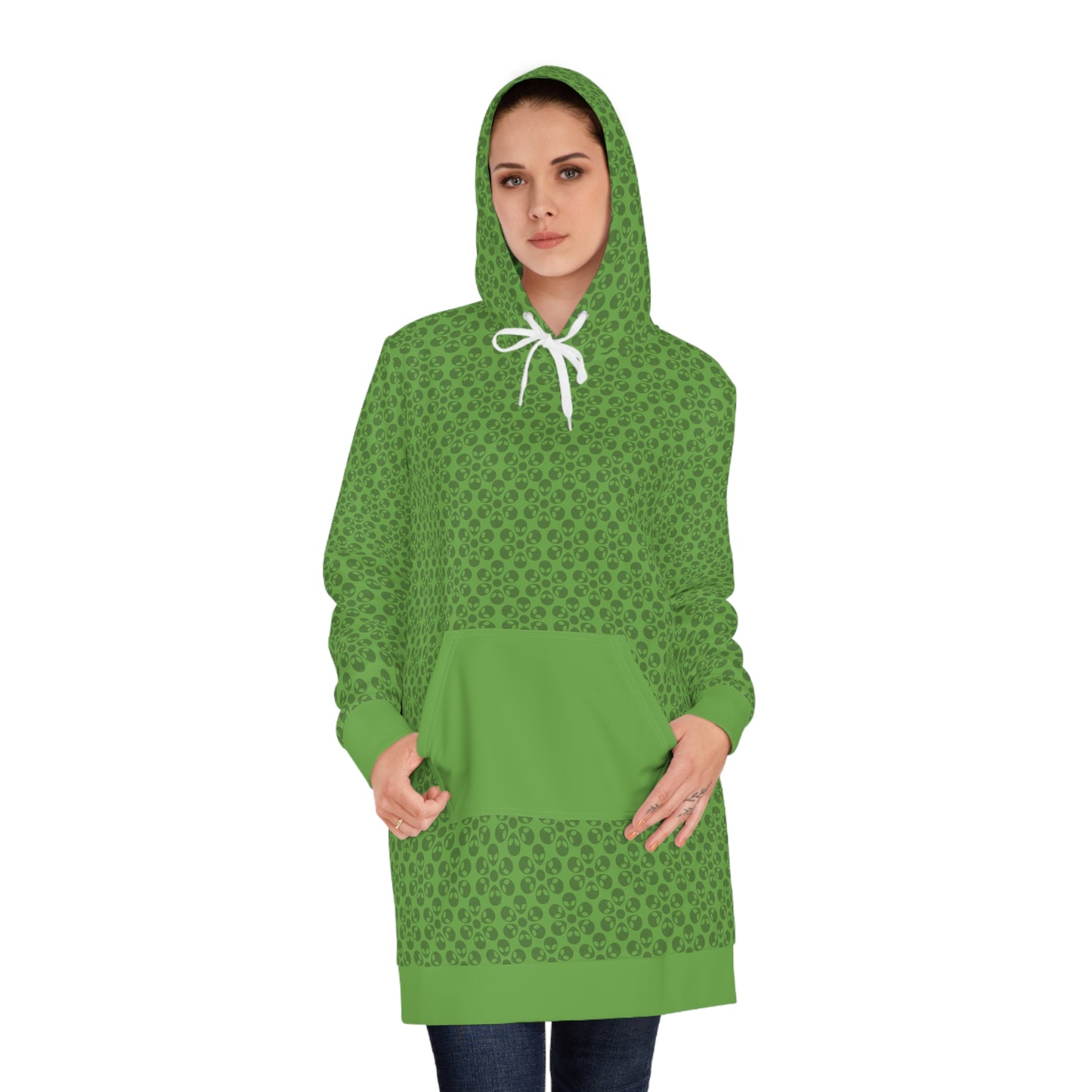 Womens Hoodie Dress  Alien Flowers Green