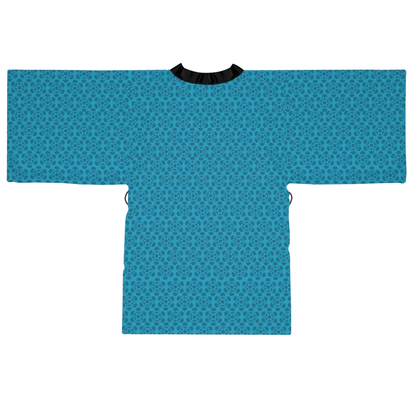 Chic Floral Long Sleeve Kimono Robe Bohemian Loungewear Relaxation Gift Spa Day Essential Cozy Home Attire Trendy Style Alien Flowers Turquoise