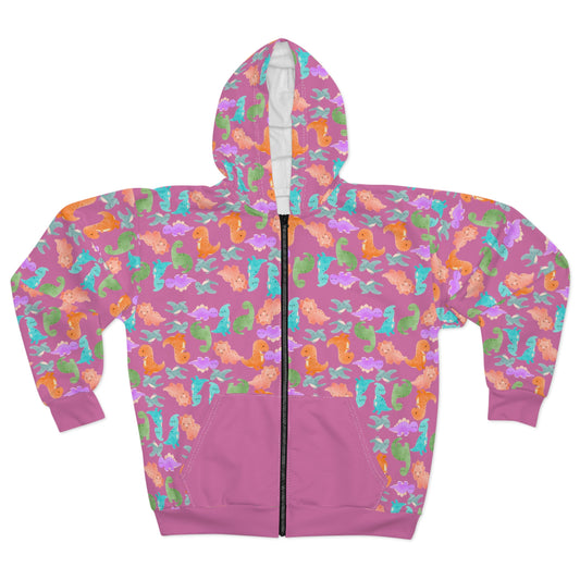 Colorful Dino Unisex Zip Hoodie OceanInspired Hooded Sweatshirt Beach Trip Hoodie Perfect Gift for Marine Life Lovers  Rainbow Dinos Light Pink