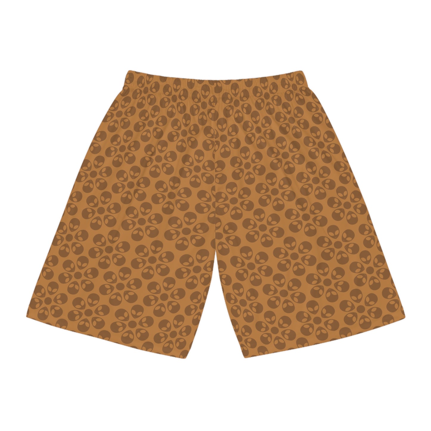 Trendy Skull Pattern Basketball Shorts Summer Activewear Sports Apparel Casual Wear Beach Shorts Gift for Basketball Lovers Alien Flowers Light Brown
