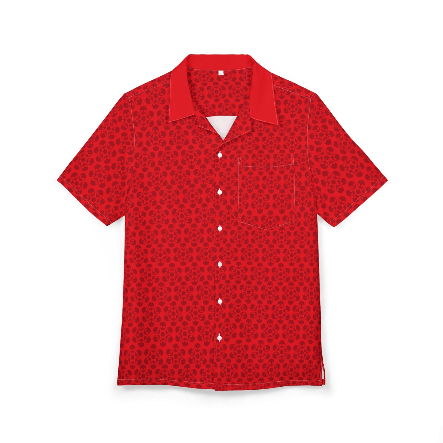 Unisex Hawaiian ButtonDown Shirt  Tropical Vibe Summer Apparel Beachwear Vacation Outfit Casual Wear Alien Flowers Red