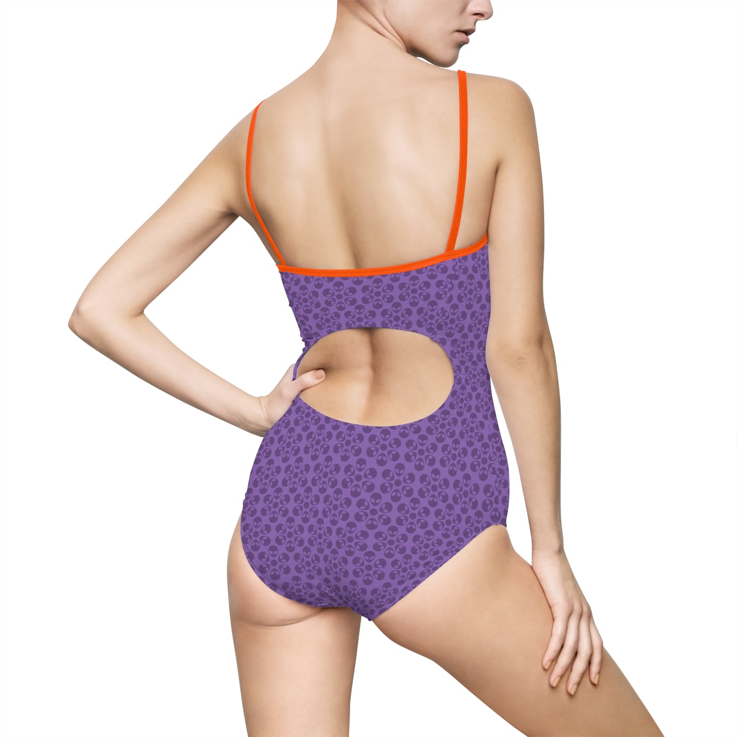Womens Onepiece Swimsuit  Alien Flowers Light Purple