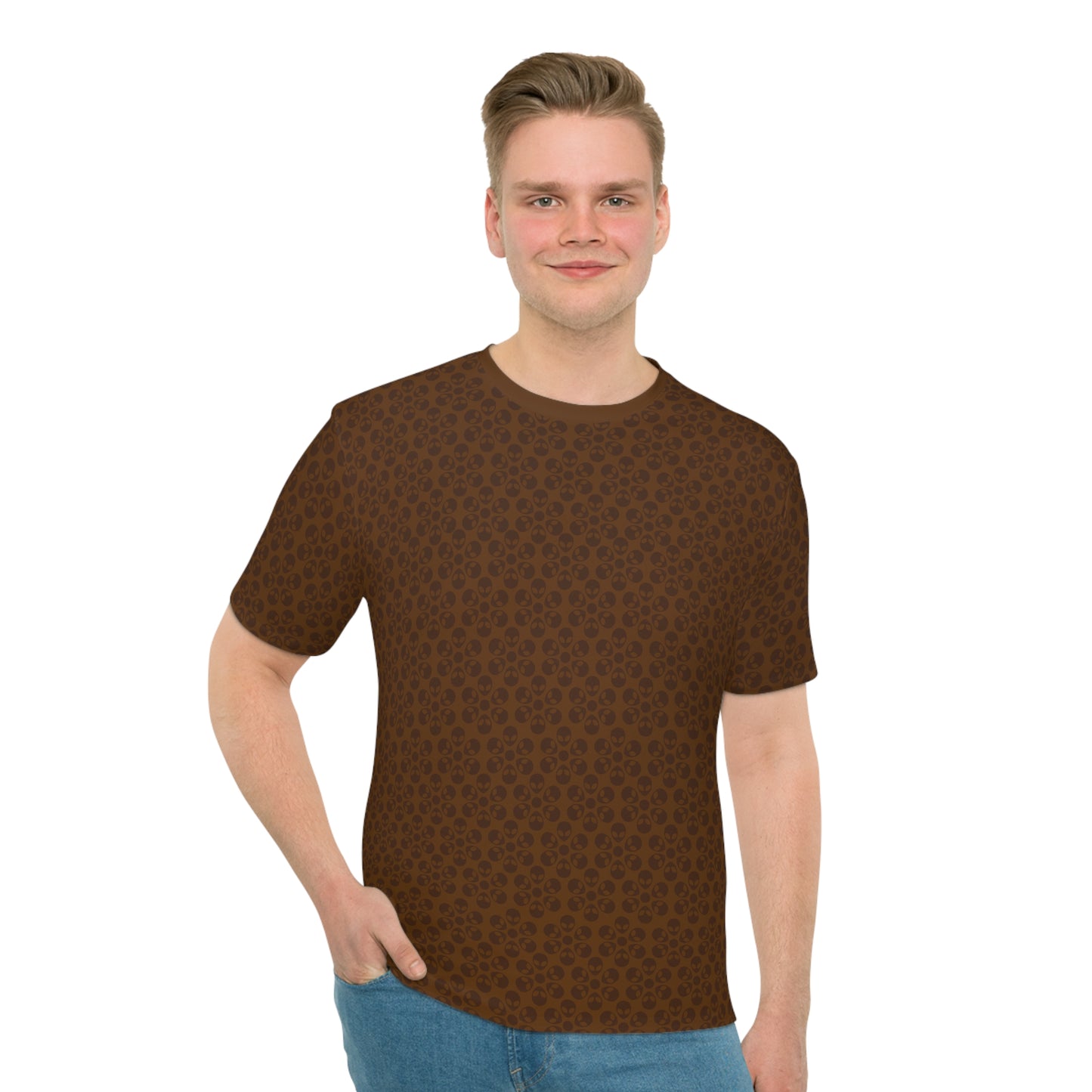 Mens Casual Graphic Tee Stylish Loose Tshirt Gift for Him Summer Fashion Relaxed Fit Wear Alien Flowers Brown