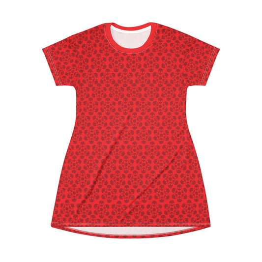 Floral Pattern TShirt Dress Casual Summer Dress Cute Dress for Women Floral Print Dress Trendy Everyday Wear Perfect for Beach Alien Flowers Red