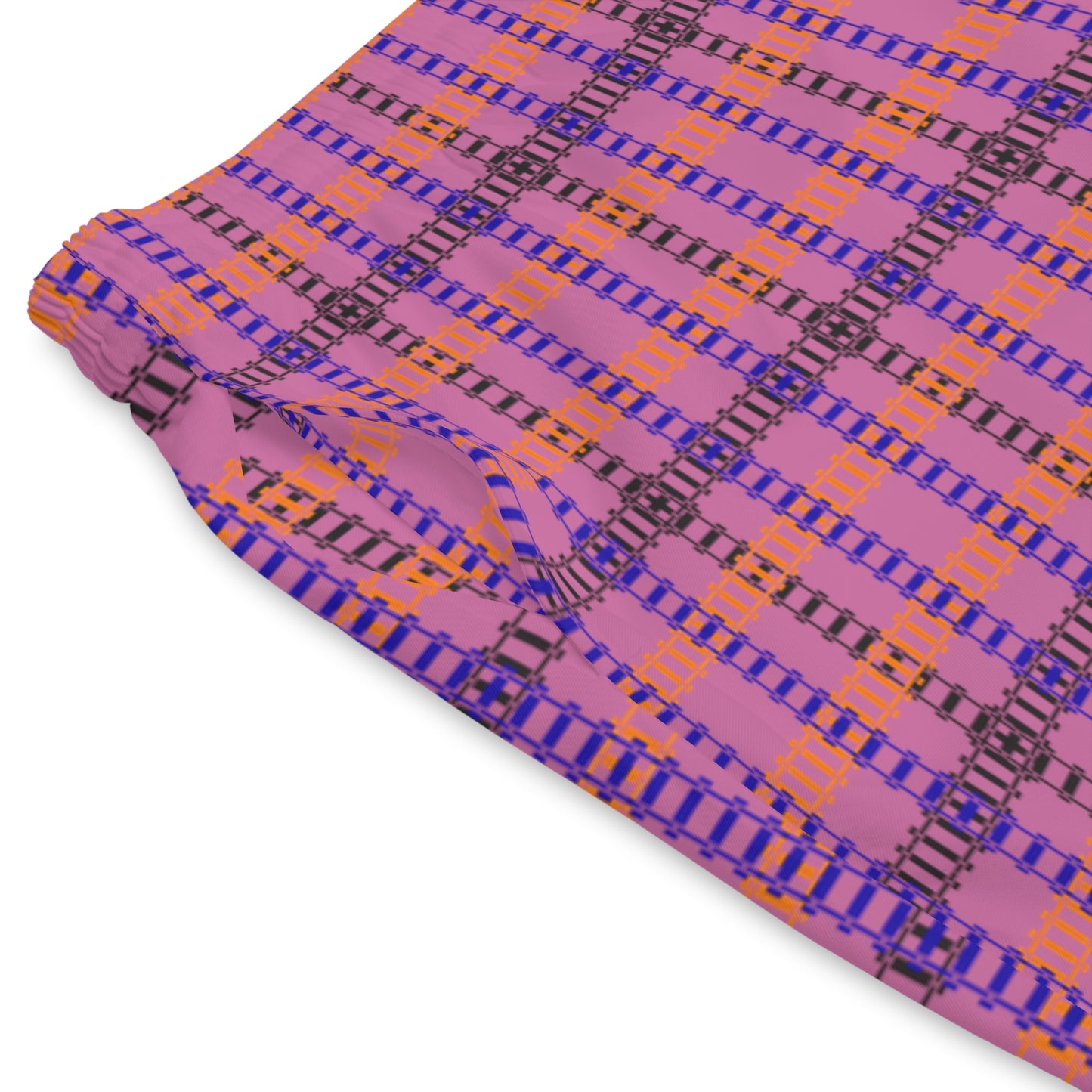 Mens Elastic Beach Shorts  Vibrant Plaid Print Casual Swimwear Summer Essentials Vacation Attire Poolside Fashion Beach Day  Train Tracks Light Pink