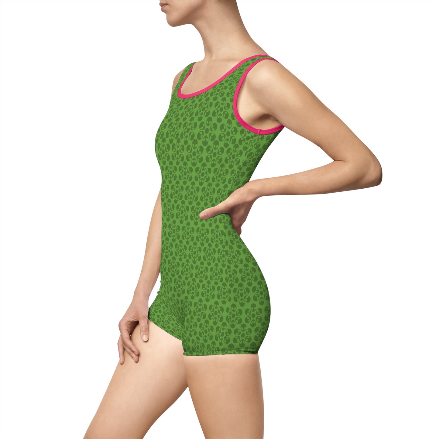 Womens Vintage Swimsuit  Alien Flowers Green