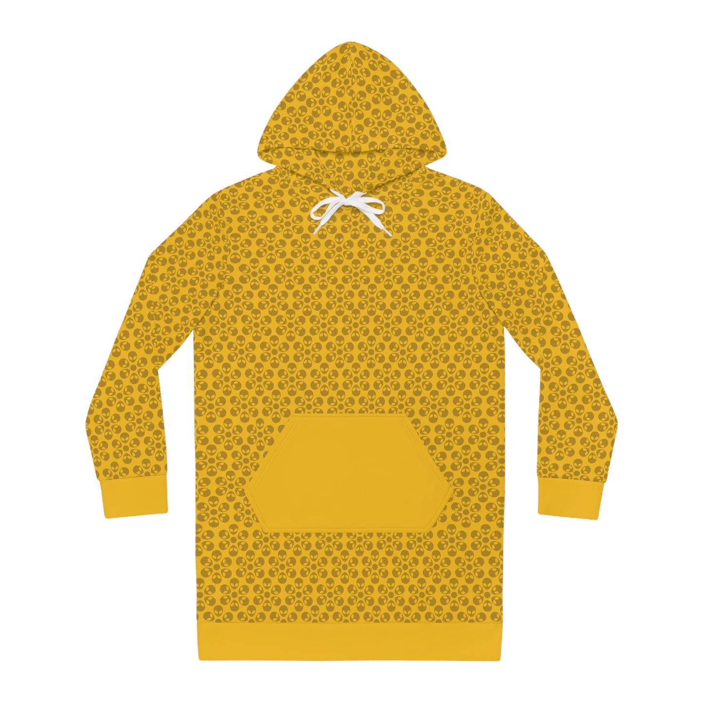 Womens Hoodie Dress  Alien Flowers Yellow