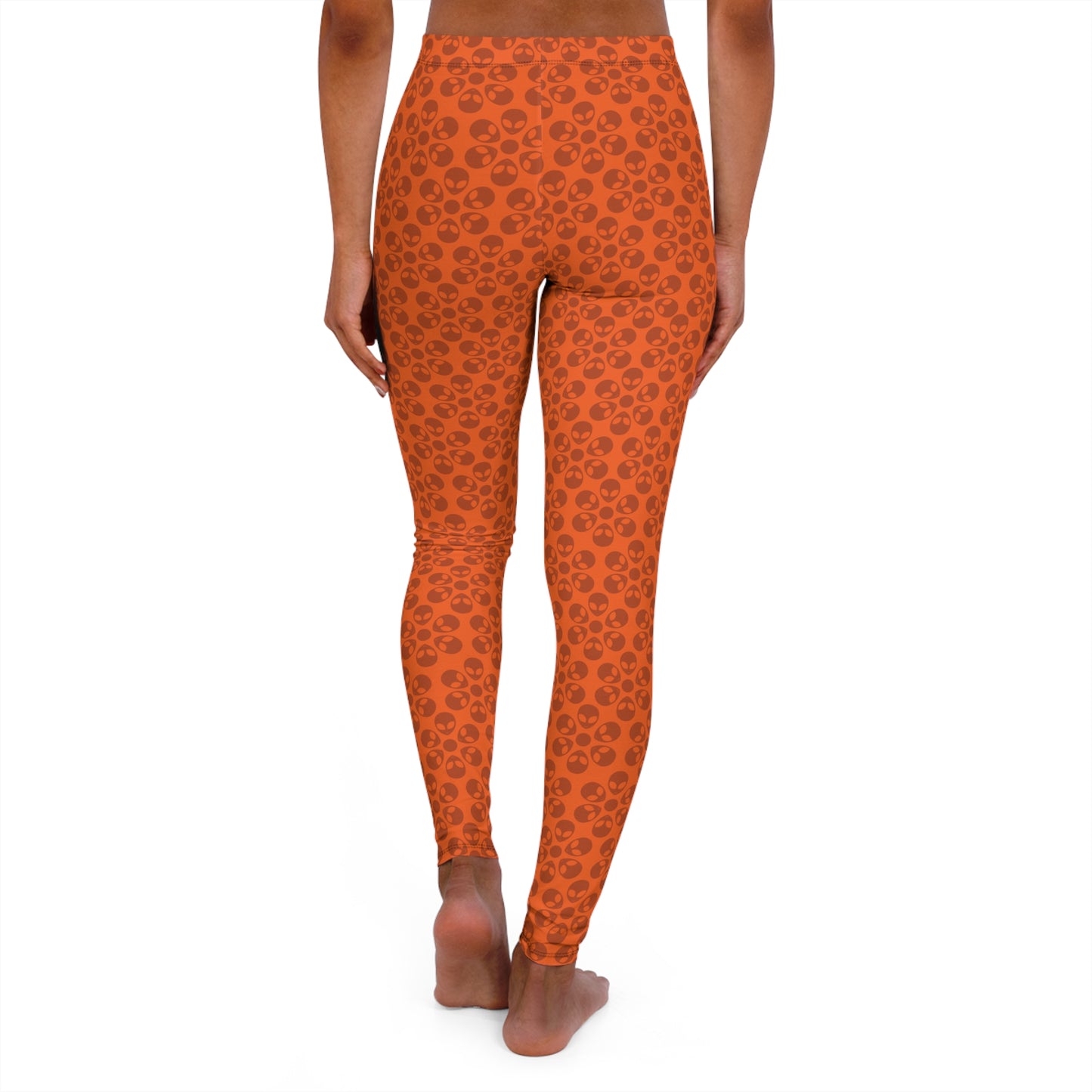 Womens Casual Spandex Leggings  Alien Flowers Orange