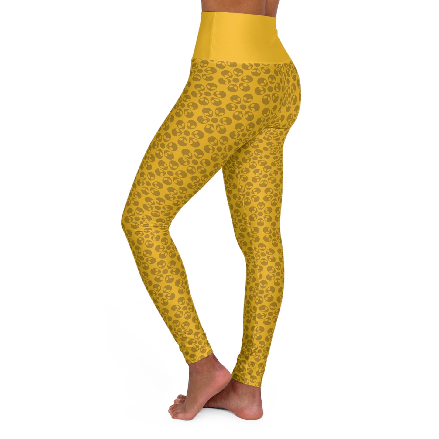 Stylish High Waisted Yoga Leggings Activewear Fitness Leggings Workout Pants Gift for Her Yoga Apparel Alien Flowers Yellow