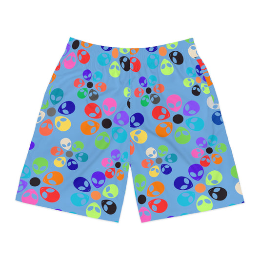 Colorful Alien Print Mens Jogger Shorts Cool Summer Shorts Festival Wear Beach Shorts Trendy Casual Shorts Alien Rainbow Flowers Pink