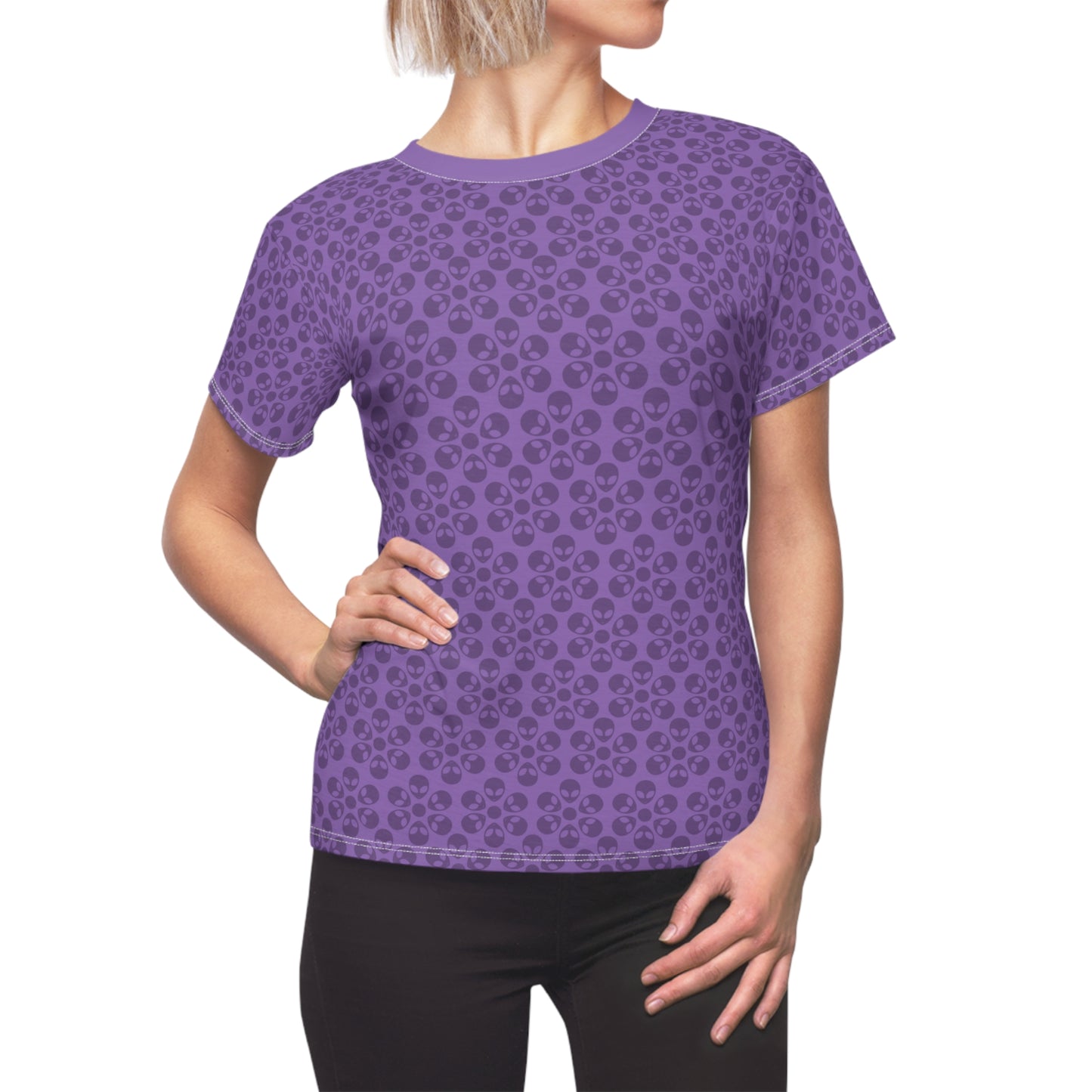 Stylish Womens Floral Tee  Casual Trendy Summer Fashion Gift for Her Short Sleeve Top Alien Flowers Light Purple