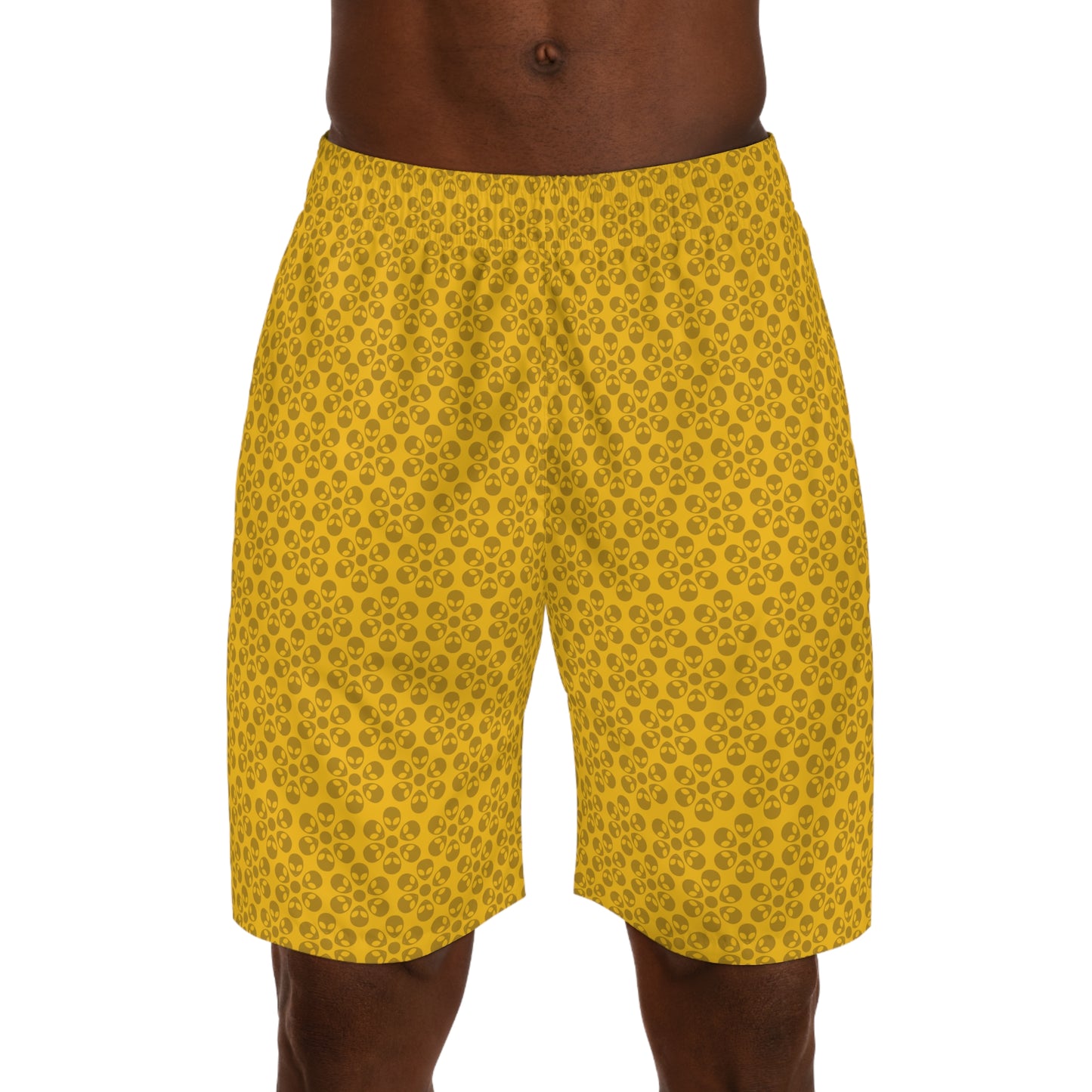 Mens Jogger Shorts  Alien Flowers Yellow