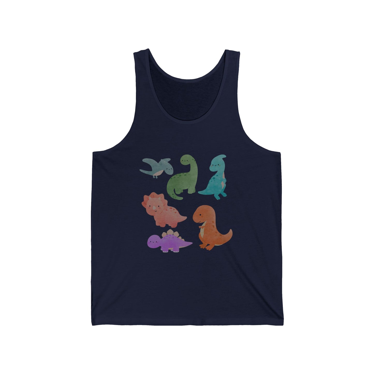 Dinosaur Graphic Unisex Jersey Tank | Fun Summer Top, Cute Gift for Kids and Adults, Dinosaur Lovers, Birthday Party, Casual Wear