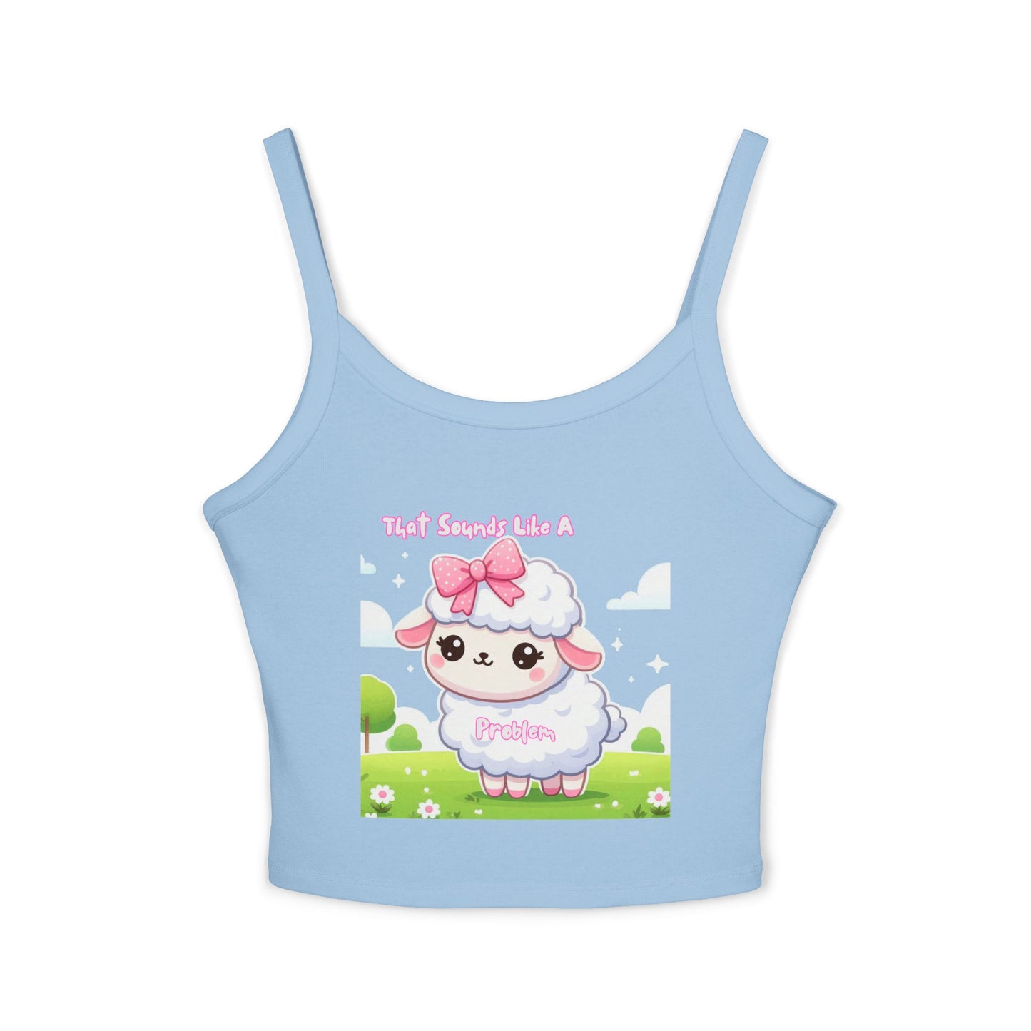 Cute Sheep Graphic Women&#039;s Spaghetti Strap Tank Top - Fun & Playful Design for Spring/Summer