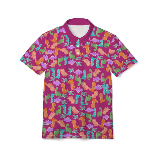 Colorful Unisex Polo Shirt Vibrant AOP Tee for Casual Wear Gift for Birthdays Summer Style Soft Fabric Enjoyment Rainbow Dinos Pink