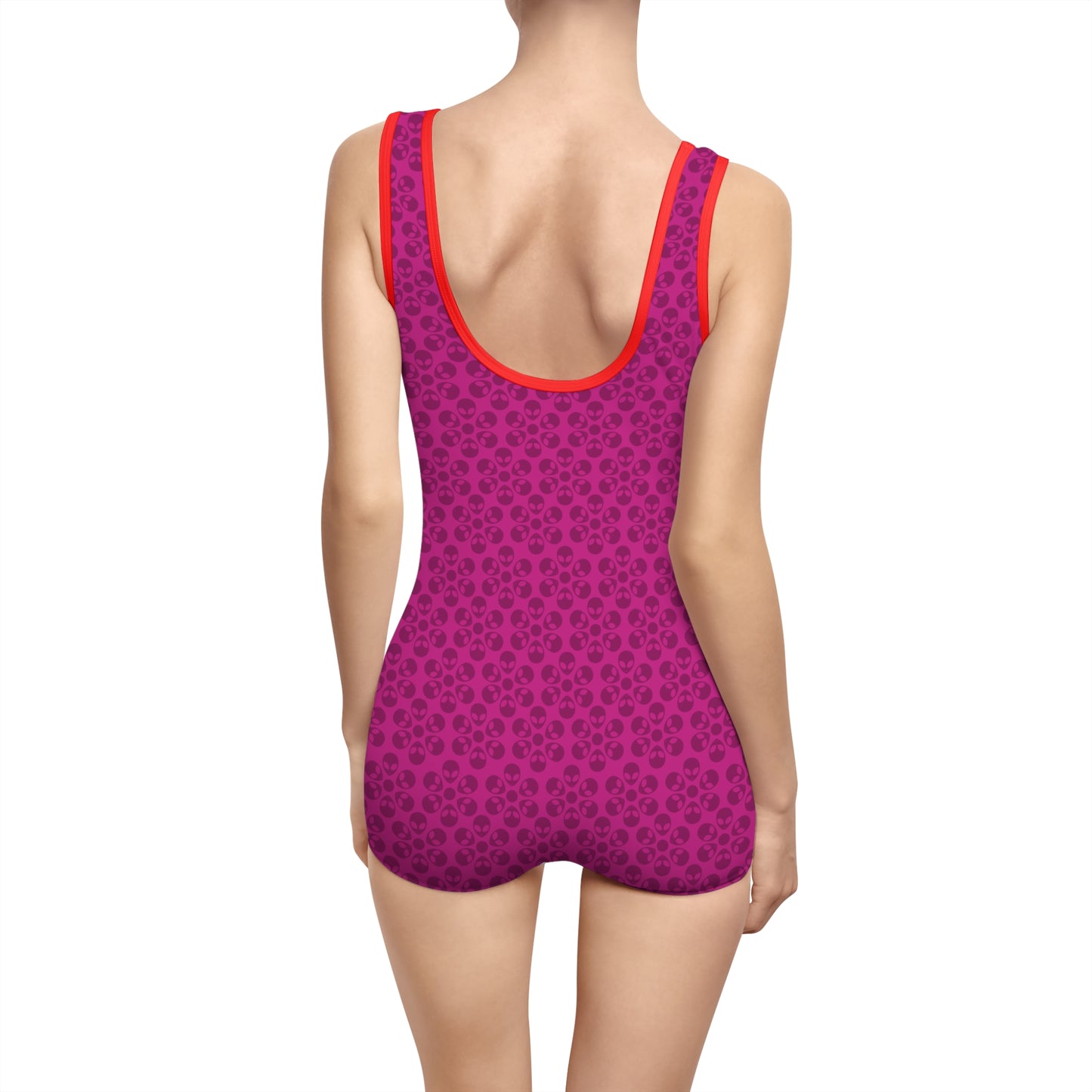 Womens Vintage Swimsuit  Alien Flowers Pink