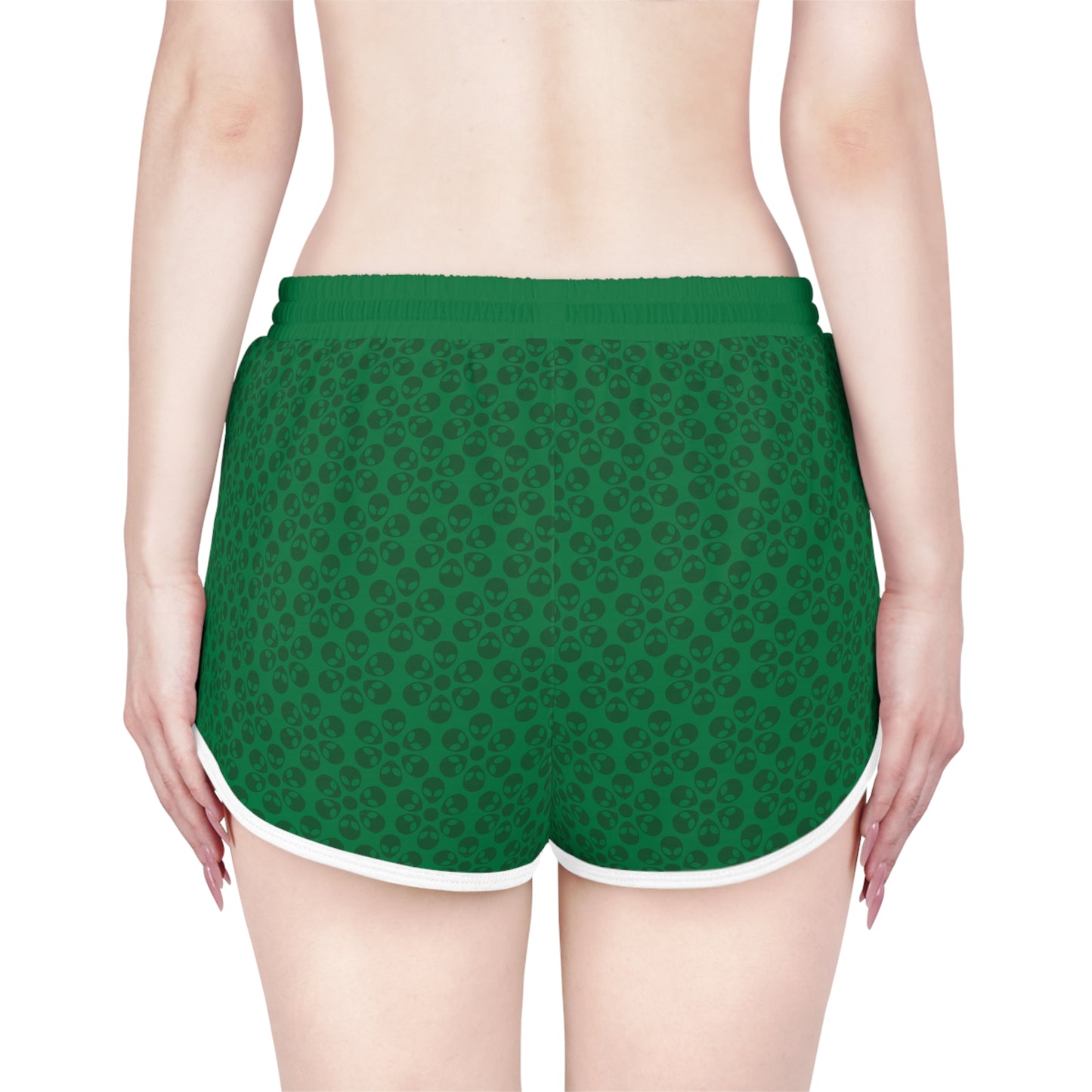 Womens Relaxed Shorts  Alien Flowers Dark Green