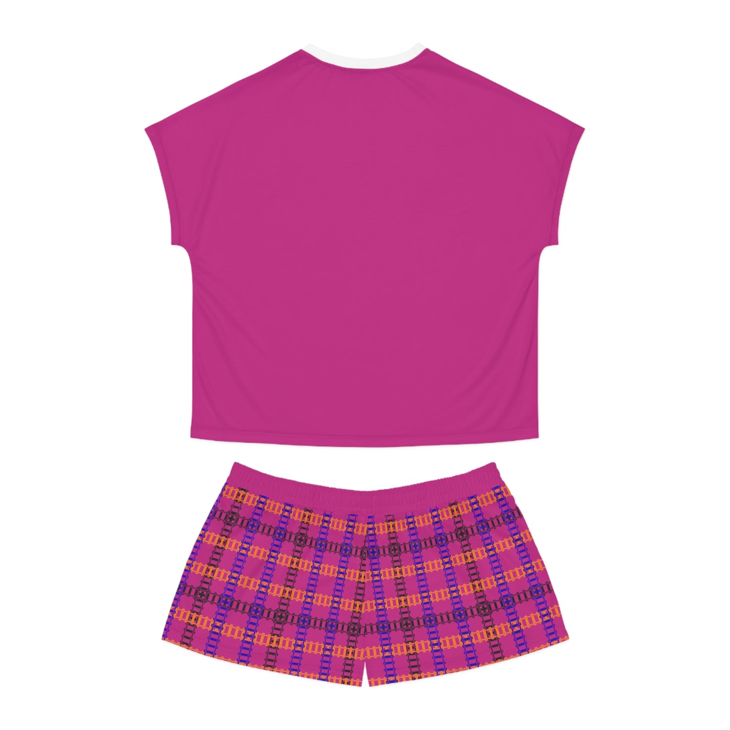 Cozy Womens Pajama Set for Relaxation Sleepwear Loungewear Gift for Her Stylish AOP Design Train Tracks Pink