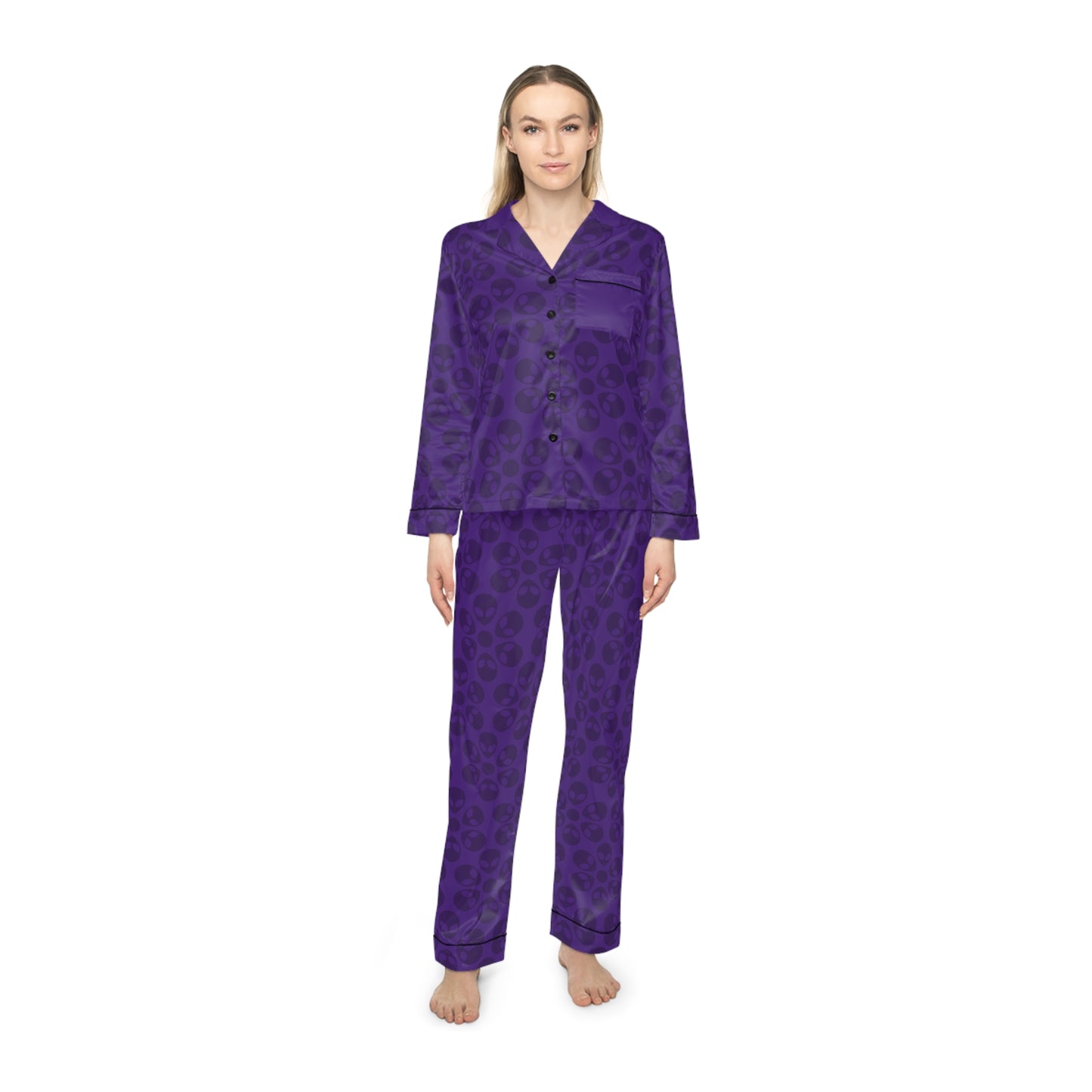 Womens Satin Pajamas  Alien Flowers Purple