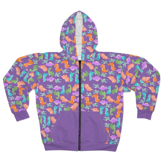 Colorful Dino Unisex Zip Hoodie OceanInspired Hooded Sweatshirt Beach Trip Hoodie Perfect Gift for Marine Life Lovers  Rainbow Dinos Light Purple