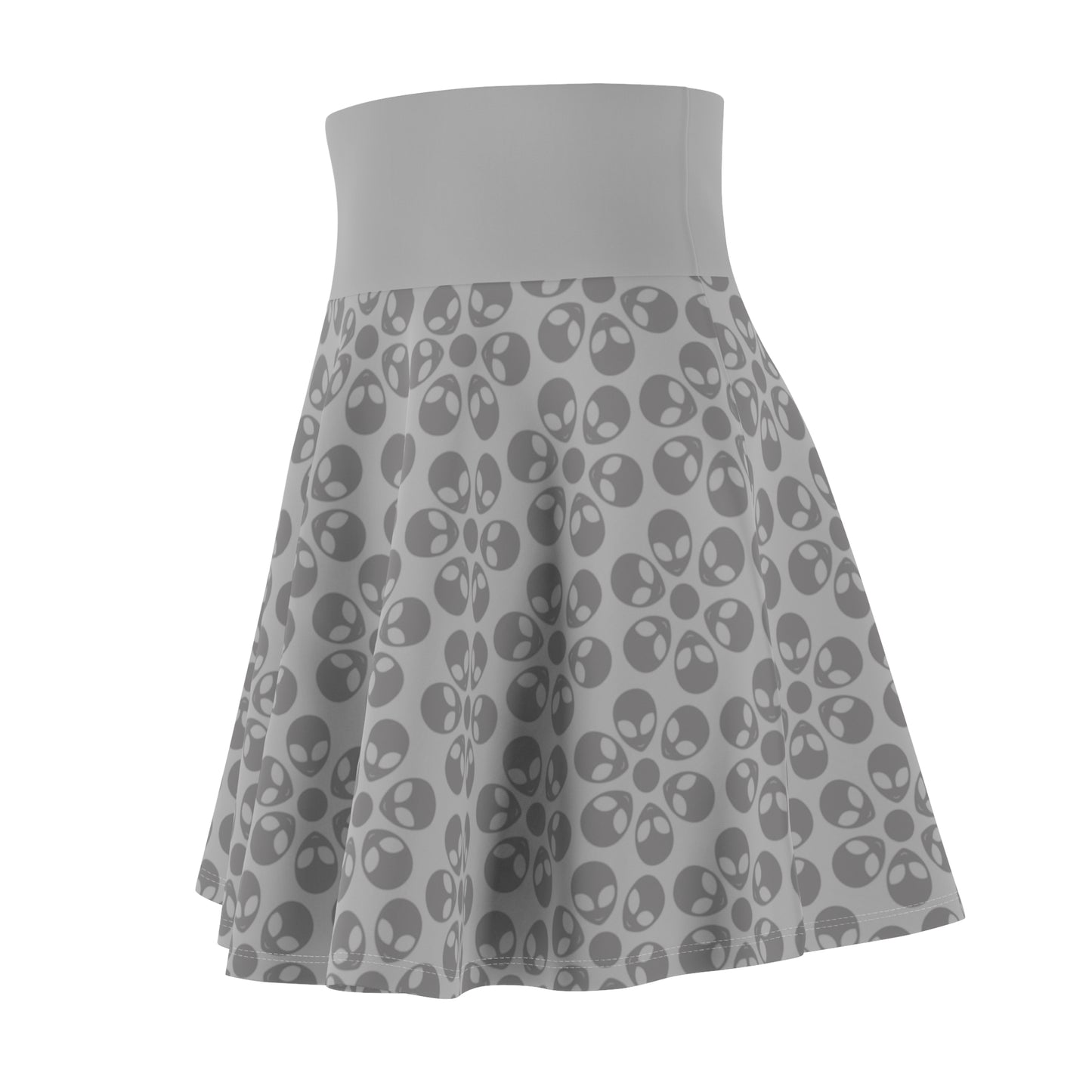Skull Pattern Womens Skater Skirt Cute AOP Skirt Gothic Summer Wear Festival Outfit Alternative Fashion Alien Flowers Light Grey