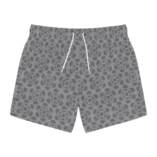 Stylish AOP Swim Trunks for Beach Days Summer Fun Pool Parties Vacation Wear Gift for Him Alien Flowers Grey