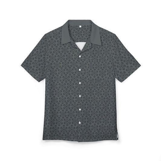 Unisex Hawaiian ButtonDown Shirt  Tropical Vibe Summer Apparel Beachwear Vacation Outfit Casual Wear Alien Flowers Light Grey