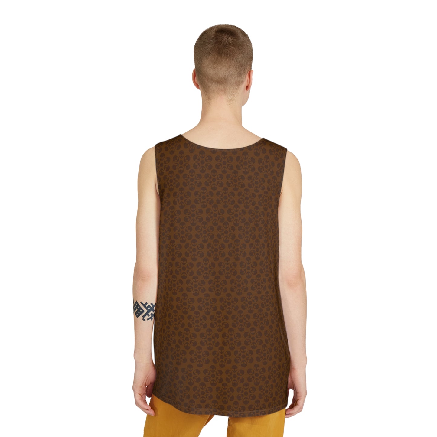 Stylish Mens Tank Top  AOP Leopard Print Summer Wear Fitness Gear Casual Apparel Trendy Vacation Outfit Alien Flowers Brown