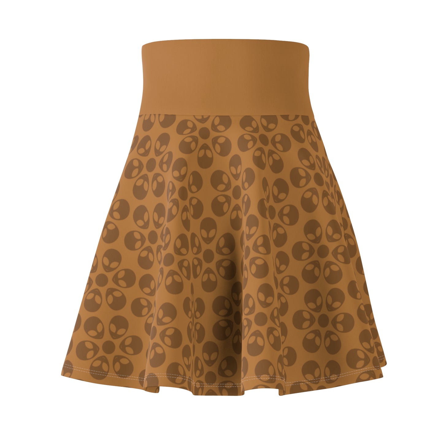 Skull Pattern Womens Skater Skirt Cute AOP Skirt Gothic Summer Wear Festival Outfit Alternative Fashion Alien Flowers Light Brown