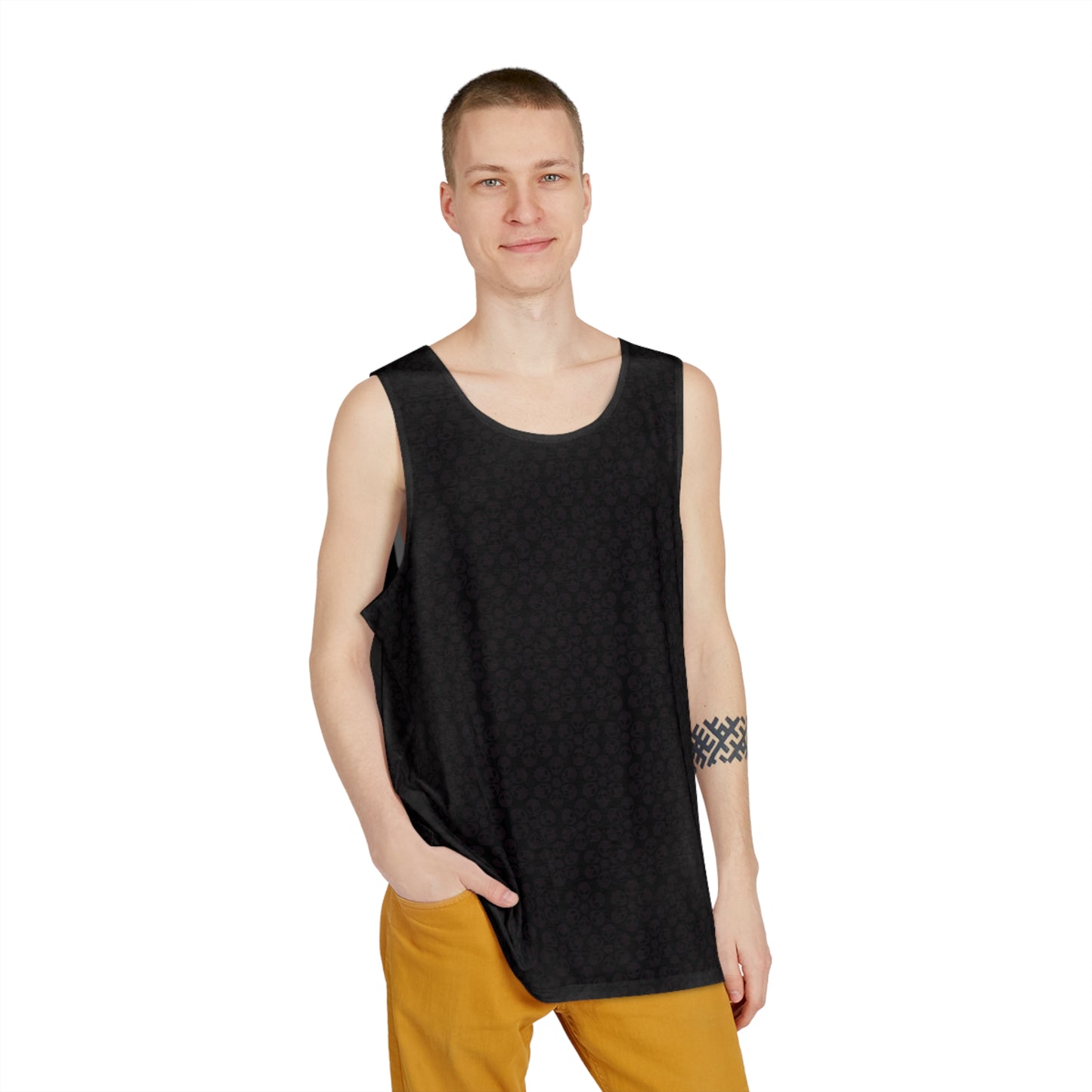 Stylish Mens Tank Top  AOP Leopard Print Summer Wear Fitness Gear Casual Apparel Trendy Vacation Outfit Alien Flowers Black