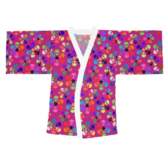 Colorful Floral Long Sleeve Kimono Robe Boho Fashion Relaxed Loungewear Perfect for Home Spa Days or Festivals Alien Rainbow Flowers Pink