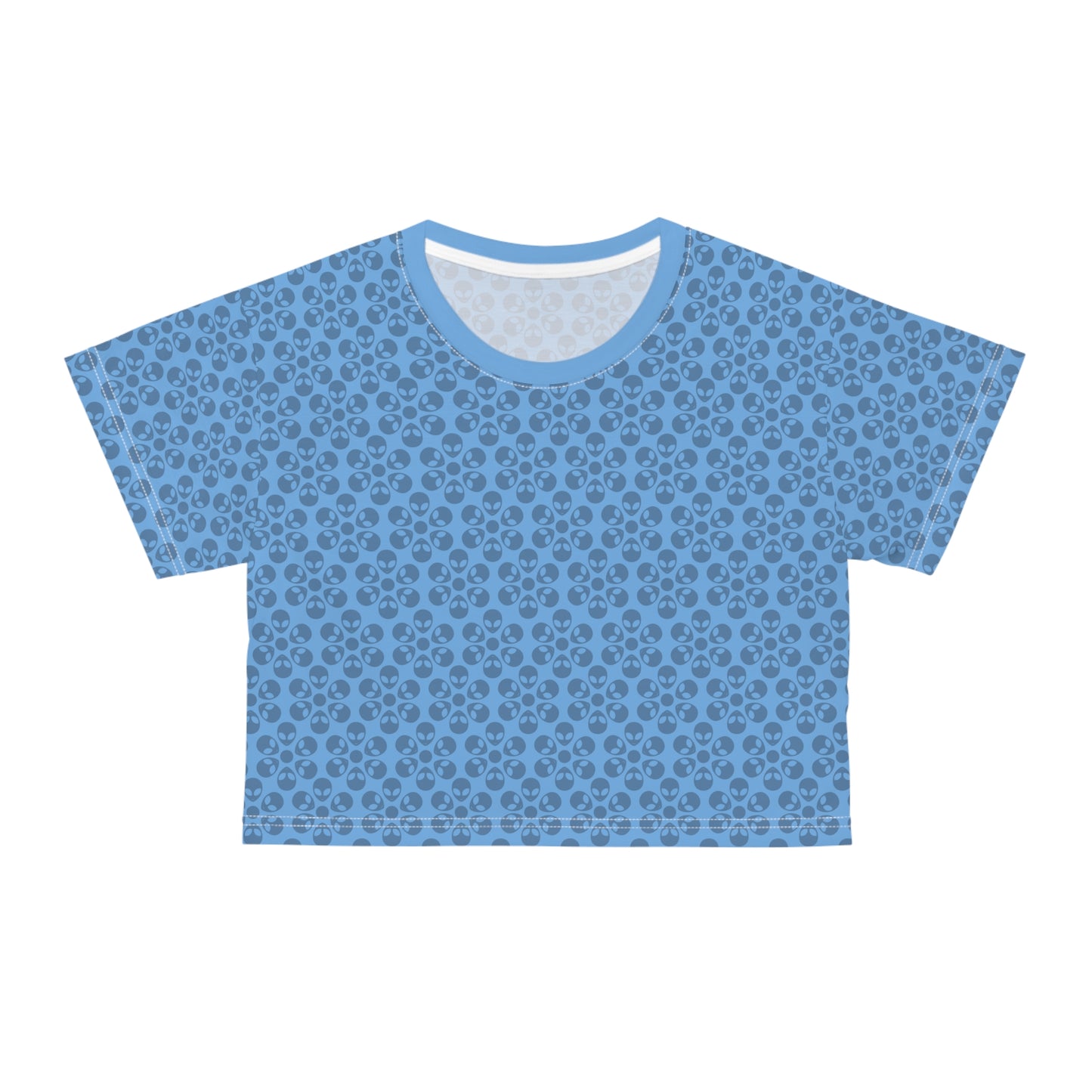 Feminine Floral Crop Tee Trendy Summer Top Aesthetic Graphic Shirt Casual Outfit Unique Gift for Her Vintage Style Tee Alien Flowers Light Blue