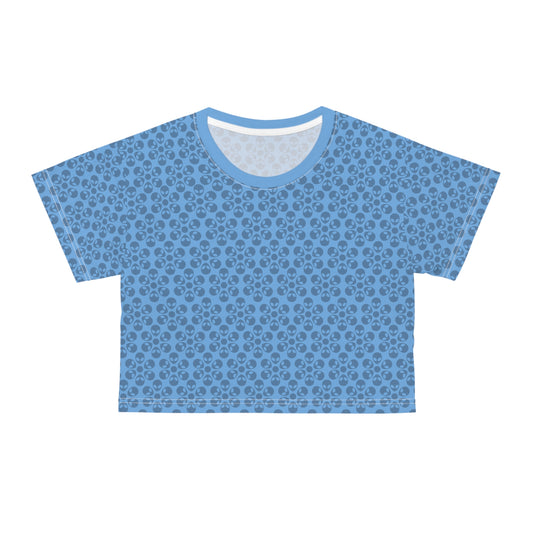 Feminine Floral Crop Tee Trendy Summer Top Aesthetic Graphic Shirt Casual Outfit Unique Gift for Her Vintage Style Tee Alien Flowers Light Blue