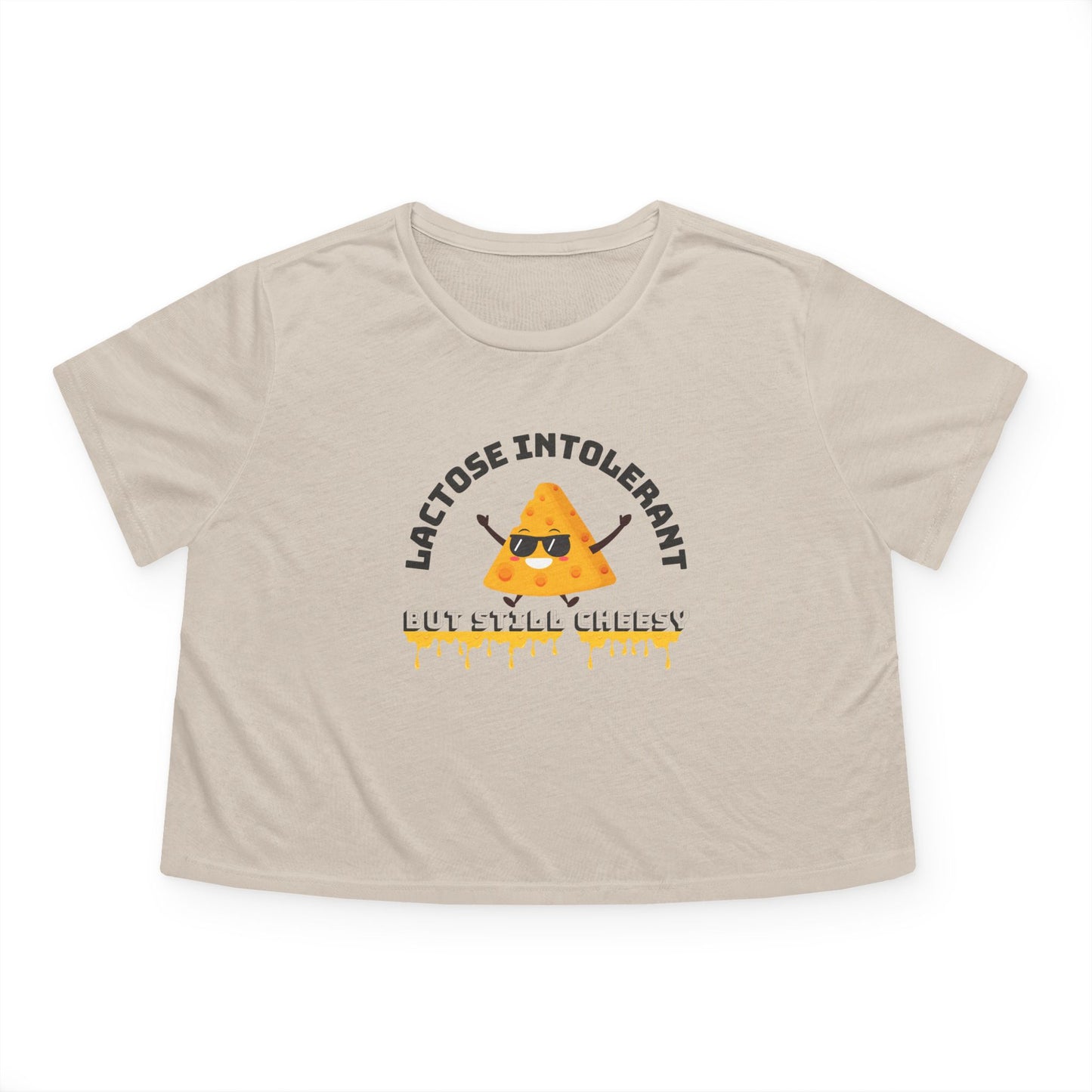 Lactose Intolerant Flowy Cropped Tee, Funny T-Shirt, Casual Wear, Gift for Foodies, Summer Fashion, Trendy Top, Humorous Statement Shirt