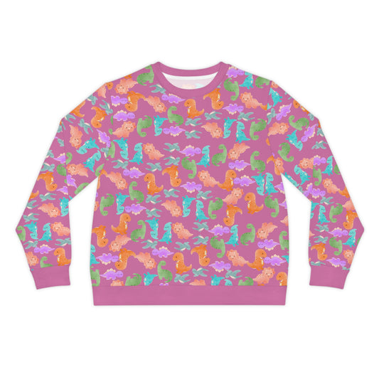Colorful Dino Lightweight Sweatshirt | Cozy Gift for Ocean Lovers | Perfect for Casual Wear Beach Days Summer Parties Travel Rainbow Dinos Light Pink
