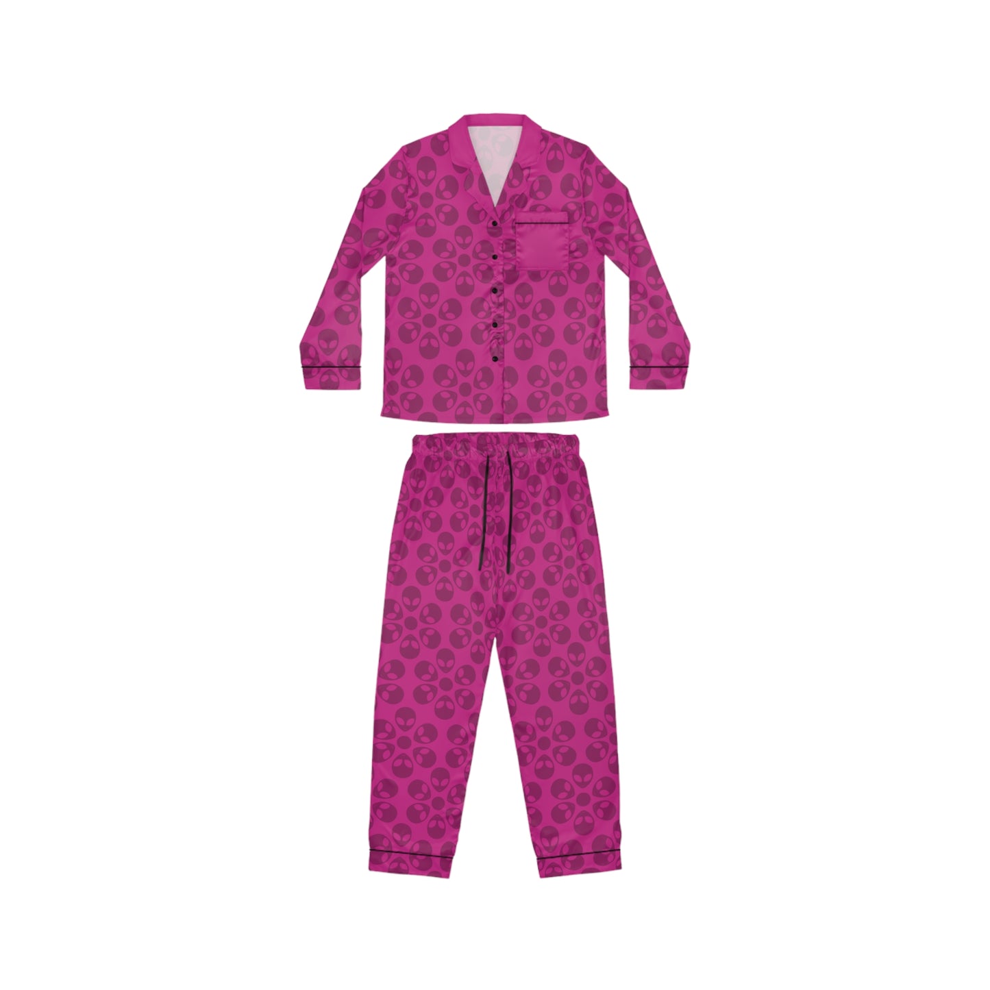 Womens Satin Pajamas  Alien Flowers Pink
