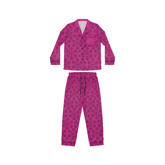 Womens Satin Pajamas  Alien Flowers Pink