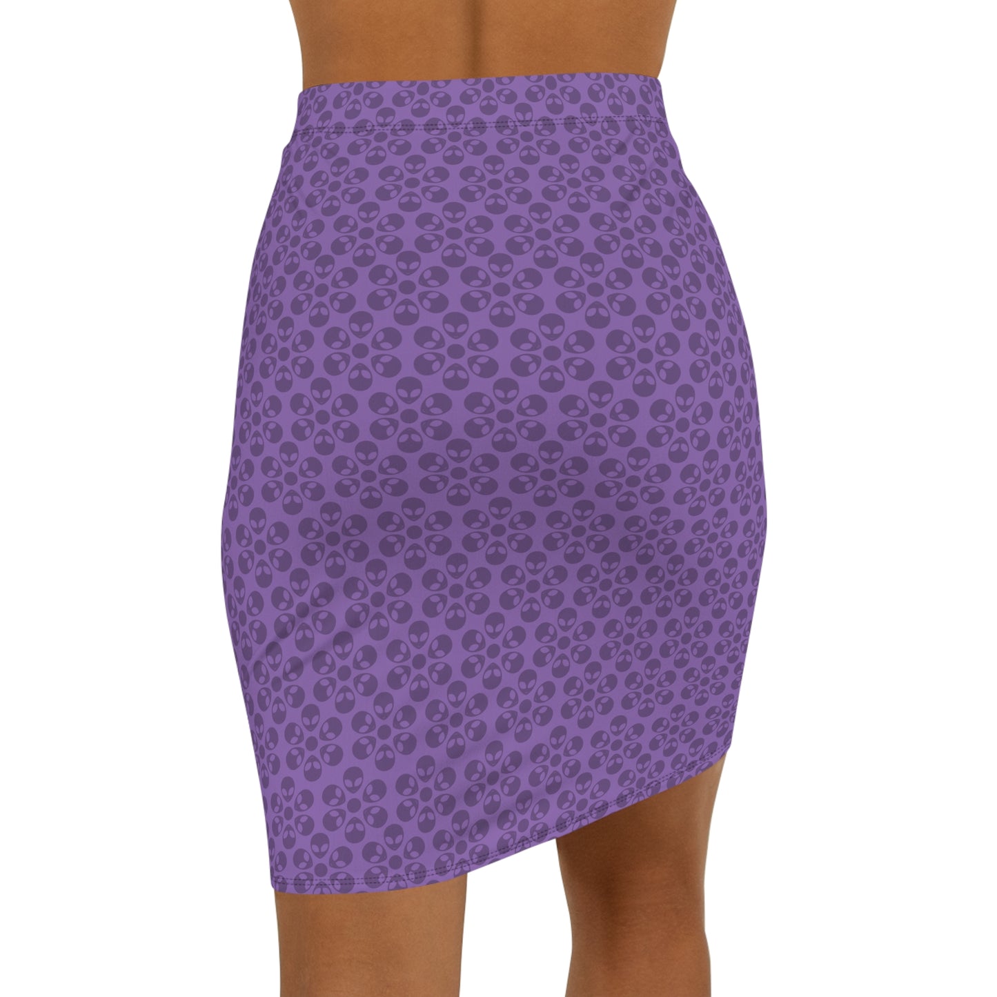 Womens MidWaist Pencil Skirt  Alien Flowers Light Purple