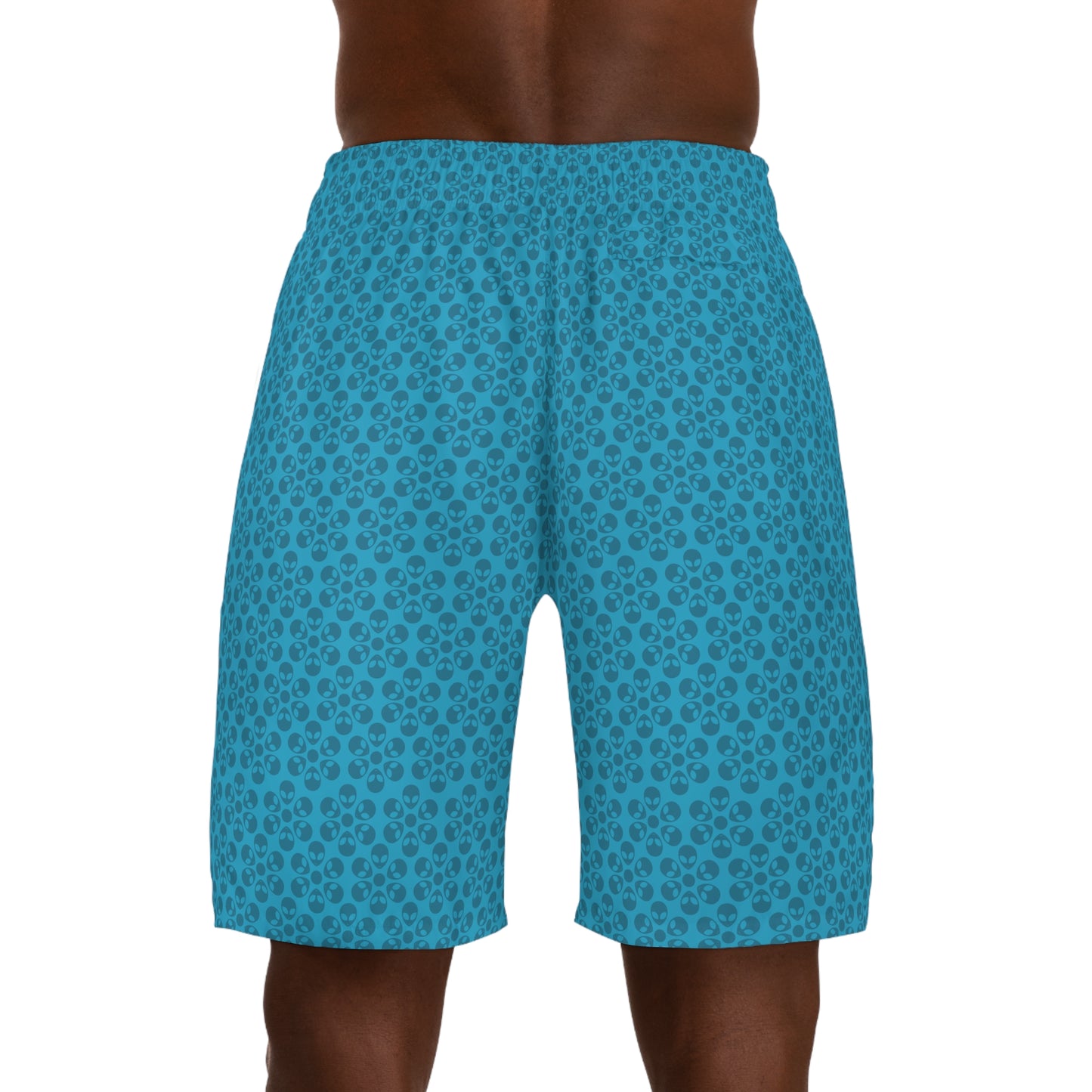 Mens Jogger Shorts  Alien Flowers Turquoise