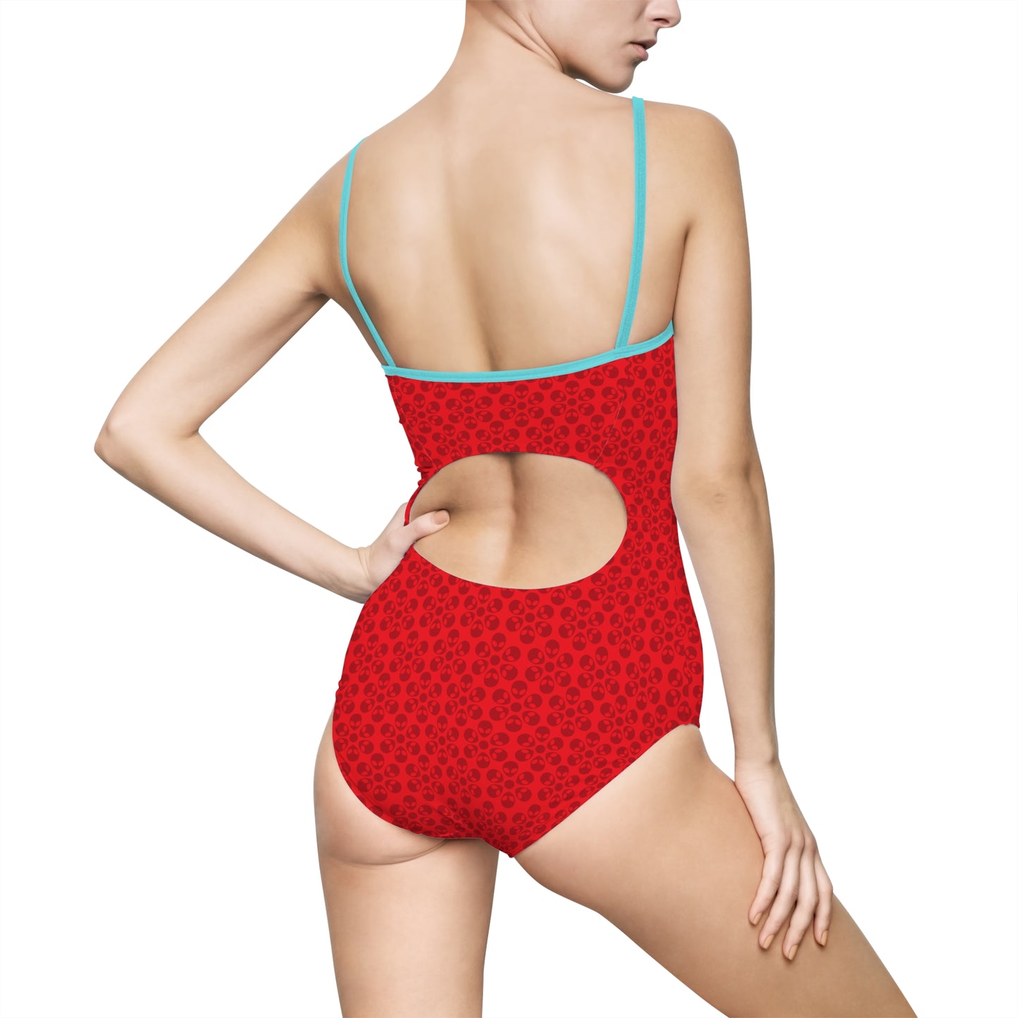 Womens Onepiece Swimsuit  Alien Flowers Red