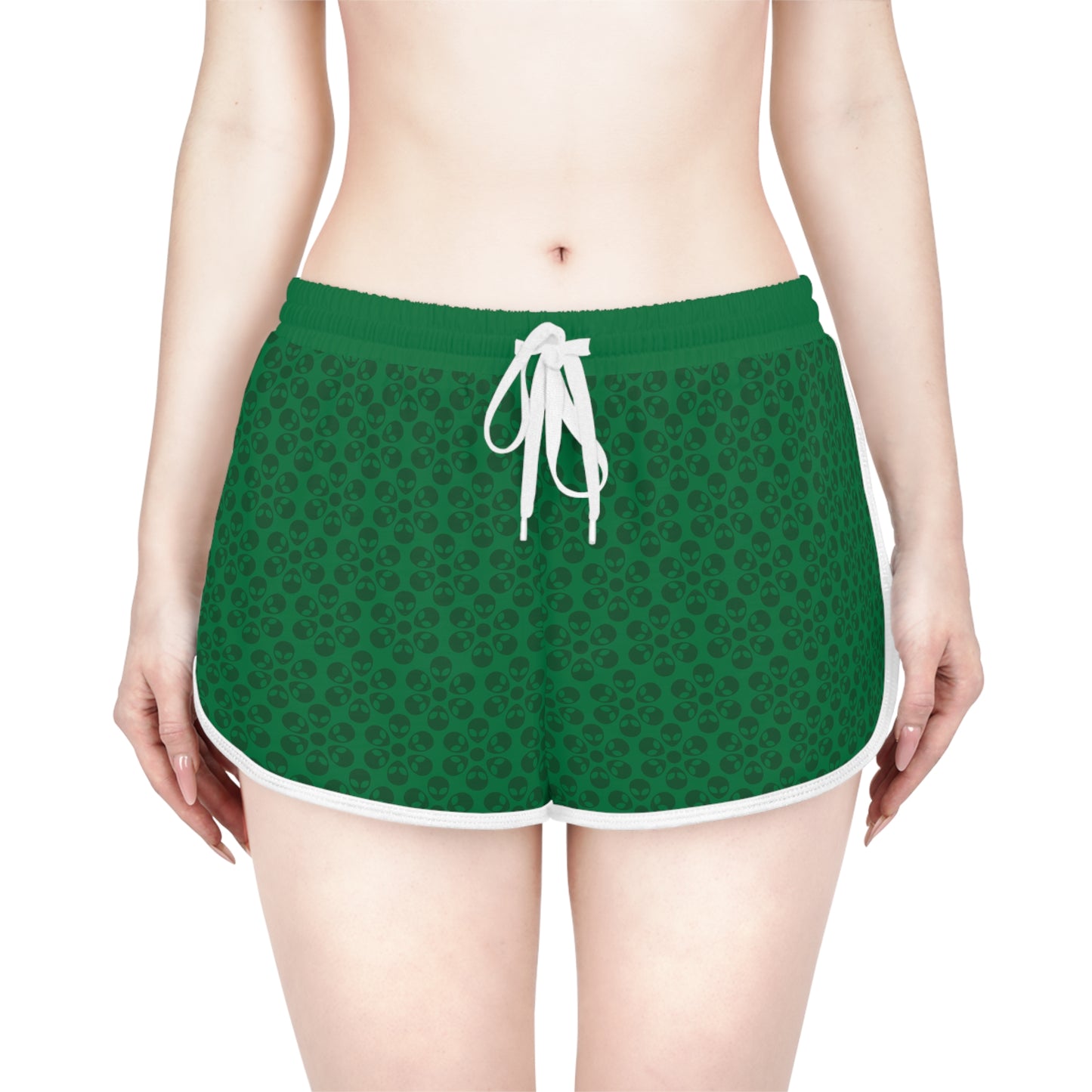 Womens Relaxed Shorts  Alien Flowers Dark Green