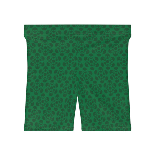 Womens Alien Pattern Biker Shorts Trendy Activewear Casual Cycling Shorts Festival Outfit Summer Essentials Alien Flowers Dark Green