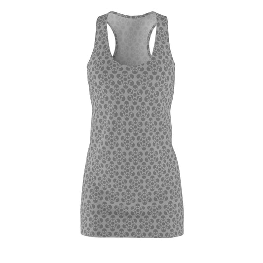 Stylish Floral Racerback Dress  Perfect for Summer Beach Days and Casual Outings Trendy Outfit Flower Print Dress Gift for Her Alien Flowers Light Grey
