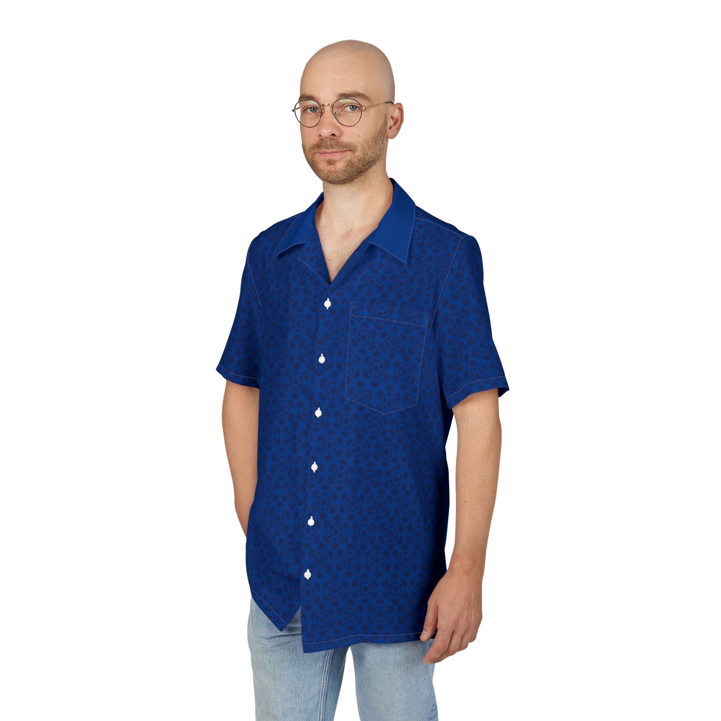 Unisex Hawaiian ButtonDown Shirt  Tropical Vibe Summer Apparel Beachwear Vacation Outfit Casual Wear Alien Flowers Dark Blue