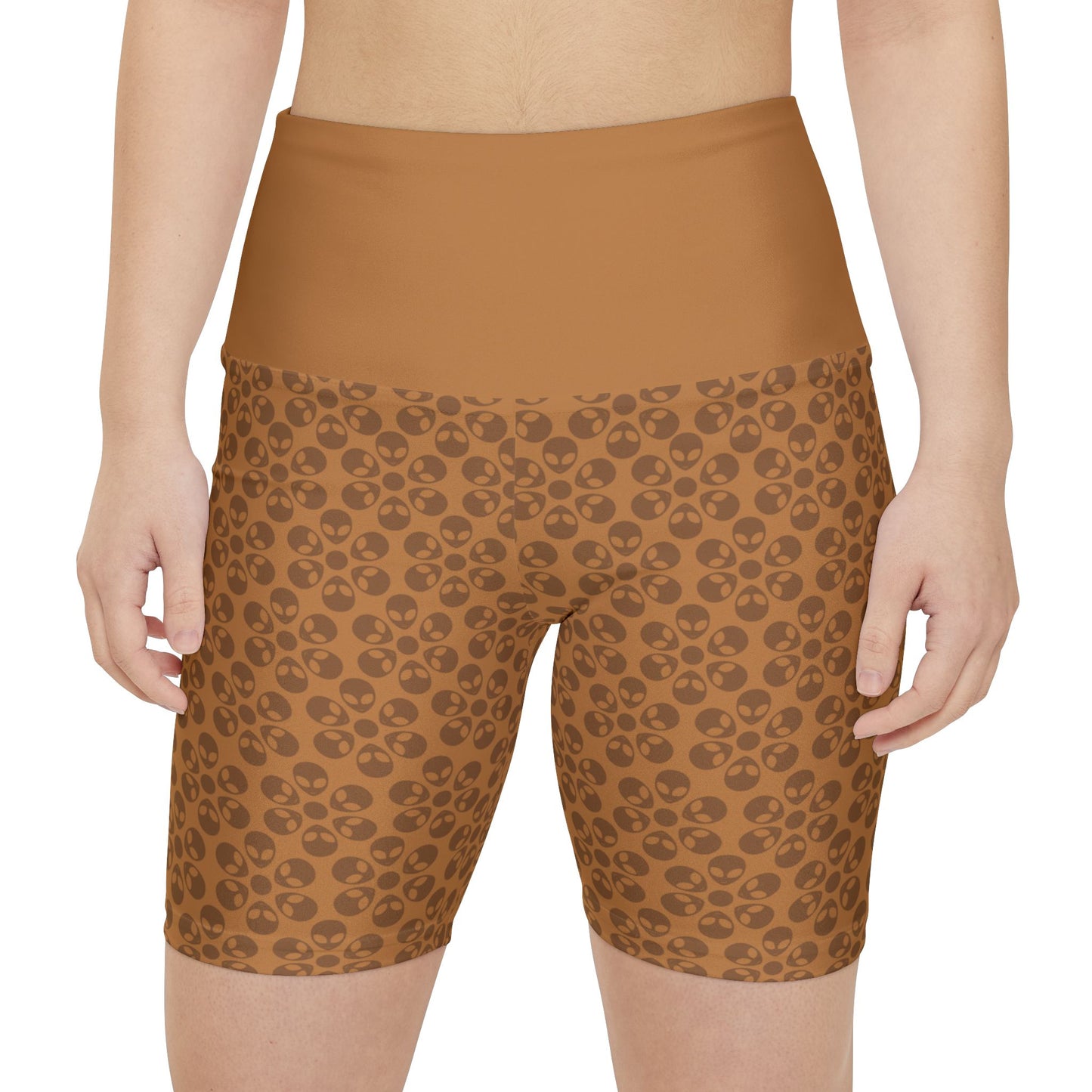 Womens Workout Shorts  Alien Flowers Light Brown