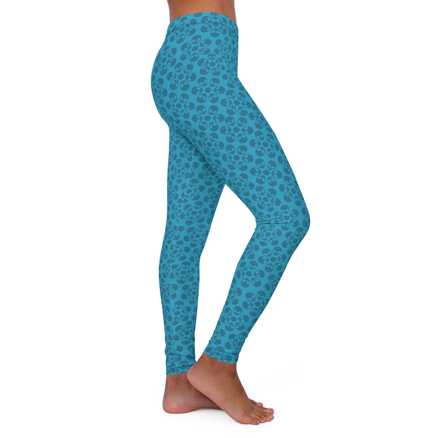 Womens Casual Spandex Leggings  Alien Flowers Turquoise