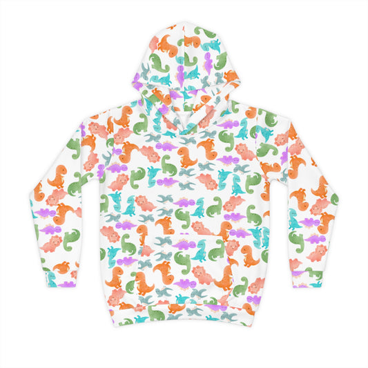 Colorful Dino Childrens Hoodie | Cozy Kidswear Beachwear Summer Adventure Birthday Gift Cute Animal Apparel Rainbow Dinos Crusta