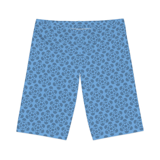 Womens Bike Shorts Alien Flowers Light Blue