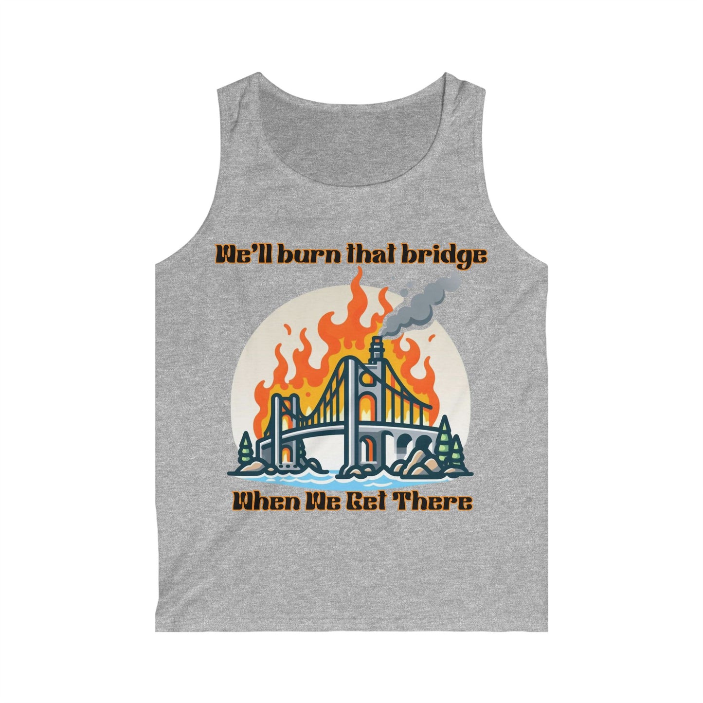Men's Softstyle Tank Top - Fire Bridge Design - Perfect for Summer Adventures
