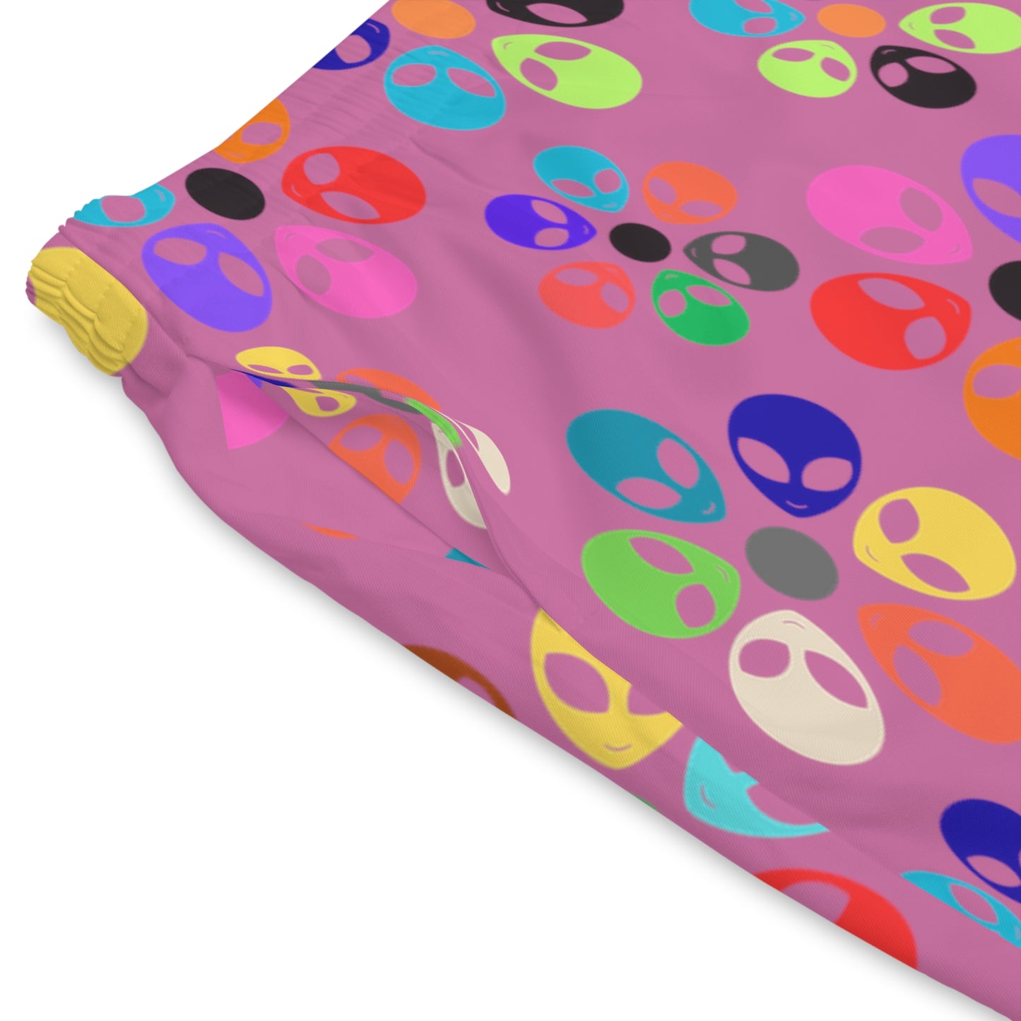 Colorful Alien Print Beach Shorts Mens Beachwear Casual Summer Shorts Vacation Swim Trunks Fun Festival Outfit Alien Rainbow Flowers Light Pink